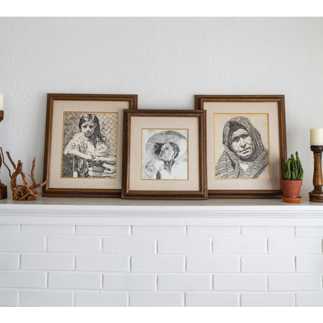 Figurative Early 20th Century Pen and Ink Portrait by Texas Artist Weldon Amerine For Sale - Image 3 of 11