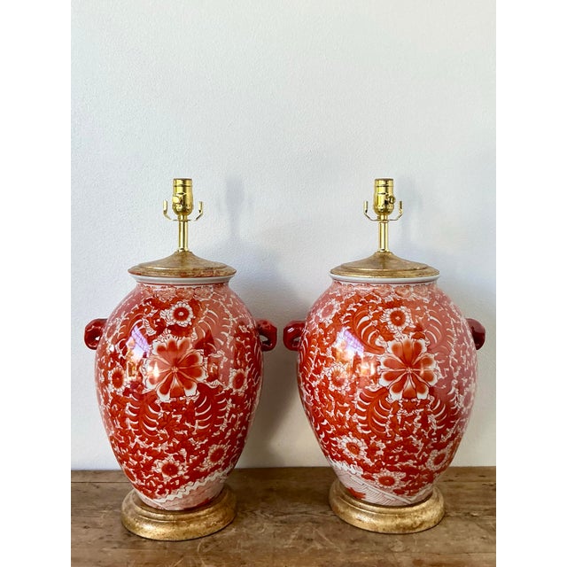 Vintage Boho Floral Glazed Ceramic Lamps - A Pair For Sale - Image 11 of 12