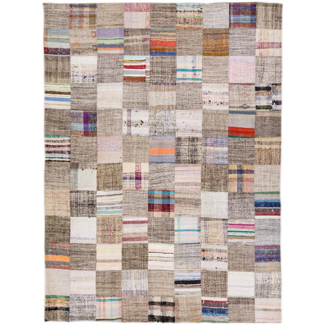 Vintage Multicolor Handmade Patchwork Turkish Wool Rug For Sale - Image 12 of 12