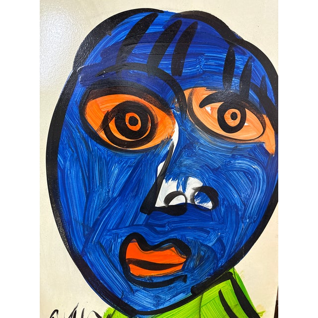 Abstract 1970s Peter Keil Original Blue Face Painting For Sale - Image 3 of 6