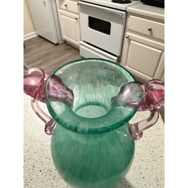 Vintage Murano Scavo Amphora Glass Vase Seafoam Blue Iridescent 12in For Sale - Image 4 of 9