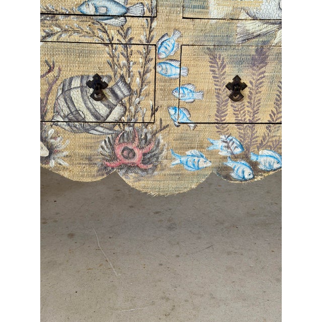 GuildMaster Coastal Hand-Painted Grasscloth Fish Sideboard Credenza For Sale - Image 4 of 12