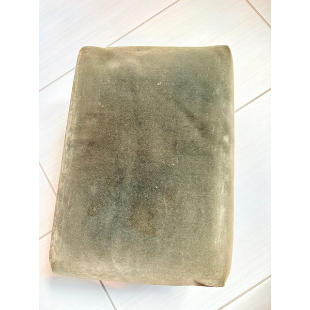 Art Deco Circa 1930 French Provincial Style Olive Velvet Footstool - Made in Belgium For Sale - Image 3 of 10