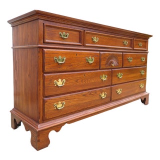 Vintage 10 Drawer Lowboy Triple Dresser ~ Chippendale Style ~ Hollywood Regency Bedroom Furniture For Sale
