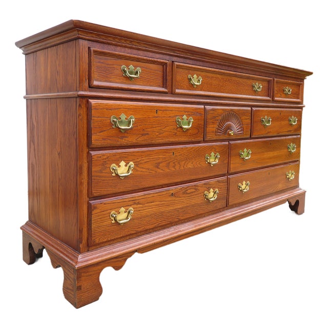 Vintage 10 Drawer Lowboy Triple Dresser ~ Chippendale Style ~ Hollywood Regency Bedroom Furniture For Sale