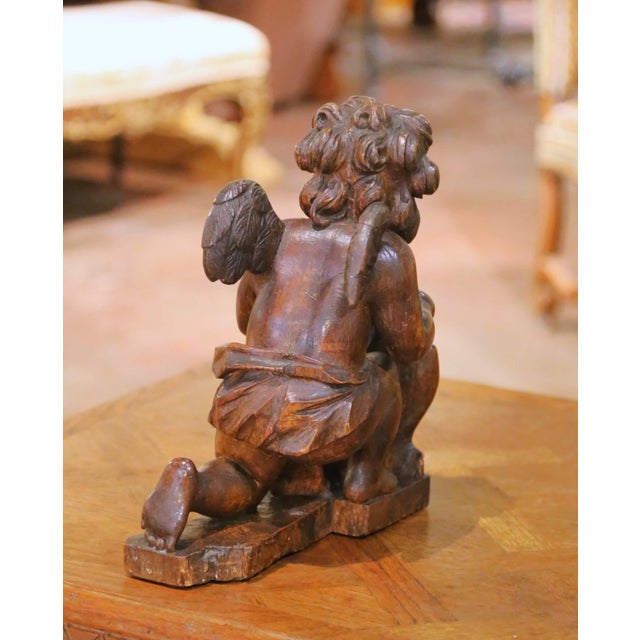 18th Century French Carved Oak Winged Putto With Fleur-De-Lys Heraldic Shield For Sale - Image 9 of 10