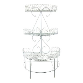 1970s Vintage Boho Chic Hollywood Regency Wire Loop Design 3-Tier Plant Stand, After Salterini For Sale