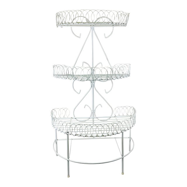 1970s Vintage Boho Chic Hollywood Regency Wire Loop Design 3-Tier Plant Stand, After Salterini For Sale