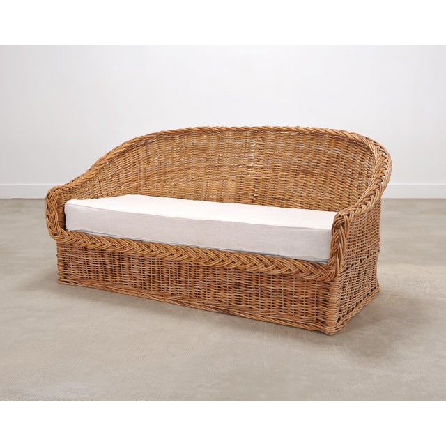 Michael Taylor Suite of Michael Taylor Style Rattan Wicker Chairs and Sofa For Sale - Image 4 of 18