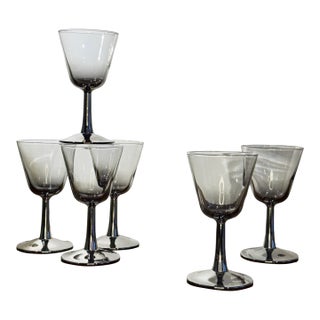 1950s Styles Mid-Century Modern Silver Ombre Fade Wine Glass by Arcoroc - Set of 6 For Sale