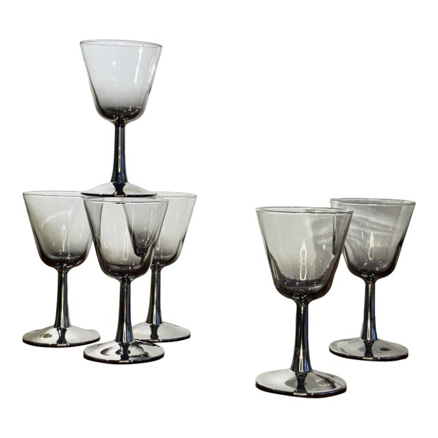 1950s Styles Mid-Century Modern Silver Ombre Fade Wine Glass by Arcoroc - Set of 6 For Sale