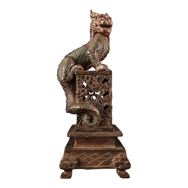 Late 19th Century Gilt Bronze Qilin Incense Burner, Mythical Beast Censer, 1.8kg For Sale