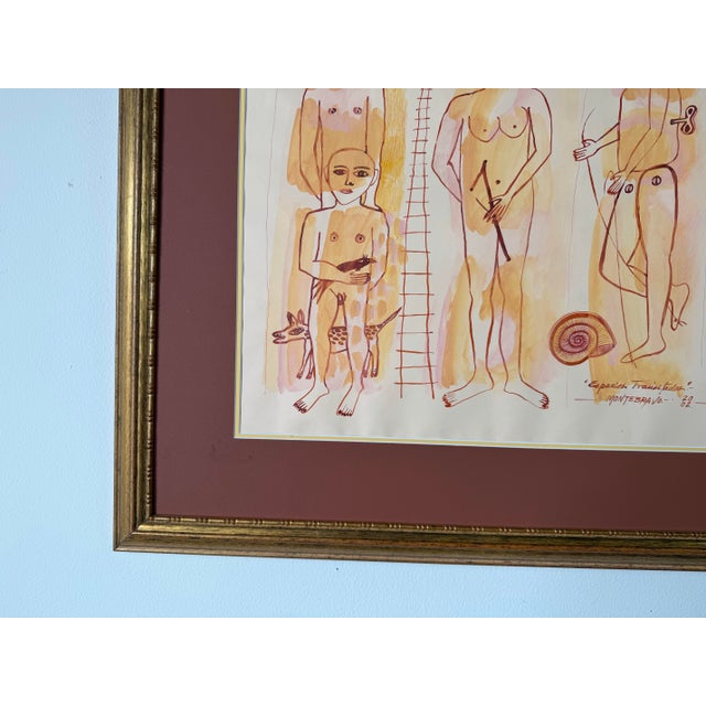 Beige 2002 José García Montebravo “Espacios Transitados” Acrylic & Ink on Paper Painting – Framed For Sale - Image 8 of 12