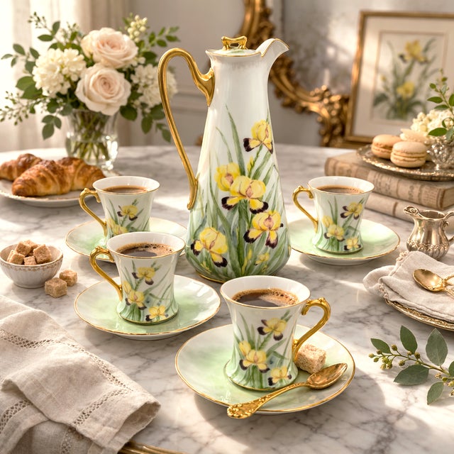 A refined Belle Époque porcelain service produced by GDA (Gérard, Dufraisseix & Abbot) of Limoges, France, dating circa...