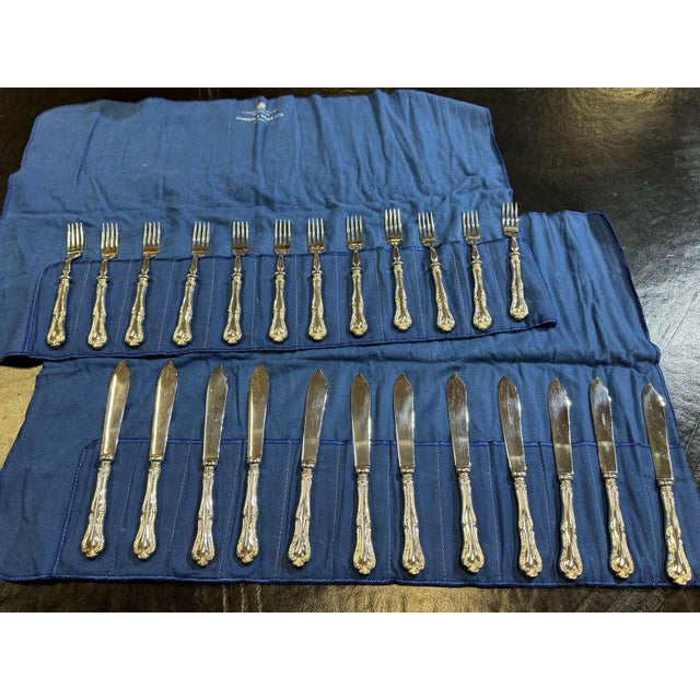 Silver-Plated Fish Knife and Fork Set by Mappin & Webb, Set of 24 For Sale - Image 4 of 4