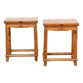 Pair of Antique Chinese Rectangular Stools For Sale