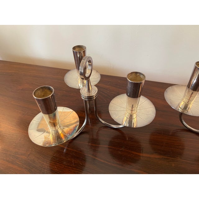 Pair of Mid 20th Century Tommi Parzinger Candle Holders Silver Plated Candelabra For Sale In Columbia, SC - Image 6 of 7