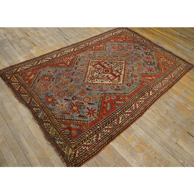 Tribal 1890s Sky Medallion Tribal Antique S. Persian Ghashgaie Rug 4'2" X 6'2" Handknotted Wool Carpet For Sale - Image 3 of 7