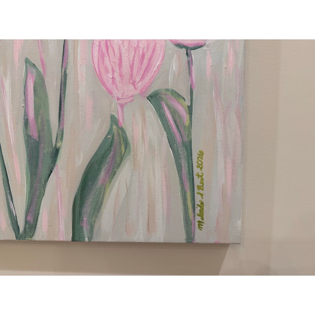 Modern Abstract Floral Folk Art Acrylic Painting on Canvas, Framed, Signed, Dated, Large For Sale - Image 4 of 6