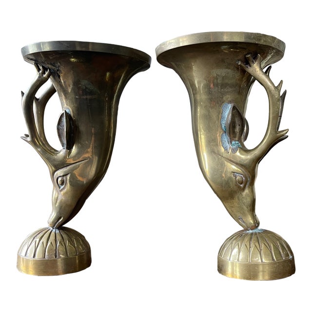 Vintage Brass Deer Torchiers - A Pair For Sale