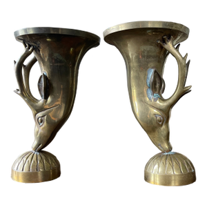 Vintage Brass Deer Torchiers - A Pair