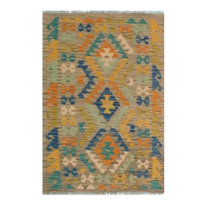 1990s Retro Kilim Gray Gold Wool Rug - 2'9" X 4'1"