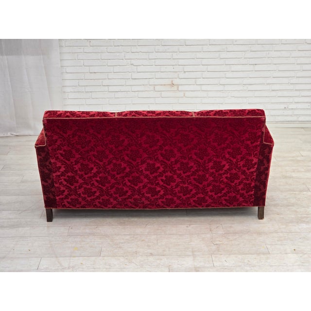 Danish Three-Seater Sofa in Furniture Velour and Oak Wood, 1950s For Sale - Image 14 of 18