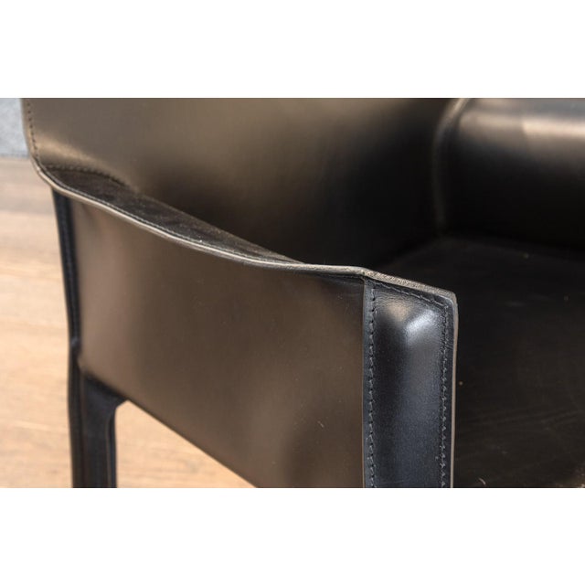 Metal Set of 4 Mario Bellini for Cassina Cab 413 Black Leather Modern Dining Armchairs For Sale - Image 7 of 11