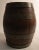 Decorative oak beer barrel, held together by iron hoop straps. markers mark carved into the side, and bottom "Ebling Br'g...
