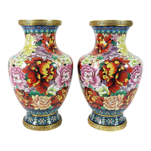 1920s Pair of Vibrant Cloisonnie Vases