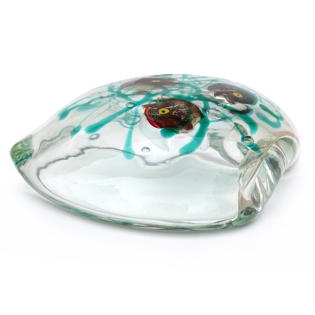 Green Murano Seguso Dalla Venezia Vintage Italian Art Glass 3 Fish Silver Flecks Green Algae Ashtray Trinket Bowl For Sale - Image 8 of 8