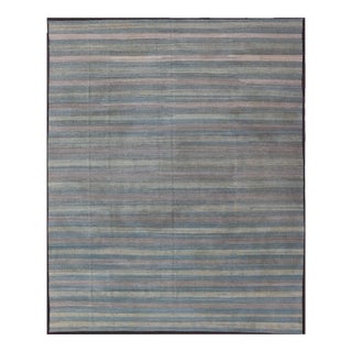 Large Afghanistan Kilim Modern With Stripes in Shade of Light Green For Sale