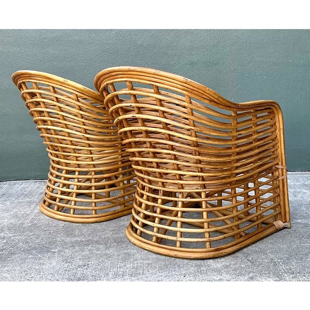 Mid-Century Modern Vintage Stacked Rattan Lounge Chairs - Pair For Sale - Image 3 of 12