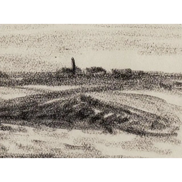 Early 1900's Antique French Drawing of Scenic Countryside in Charcoal on Paper With Mat For Sale - Image 4 of 4