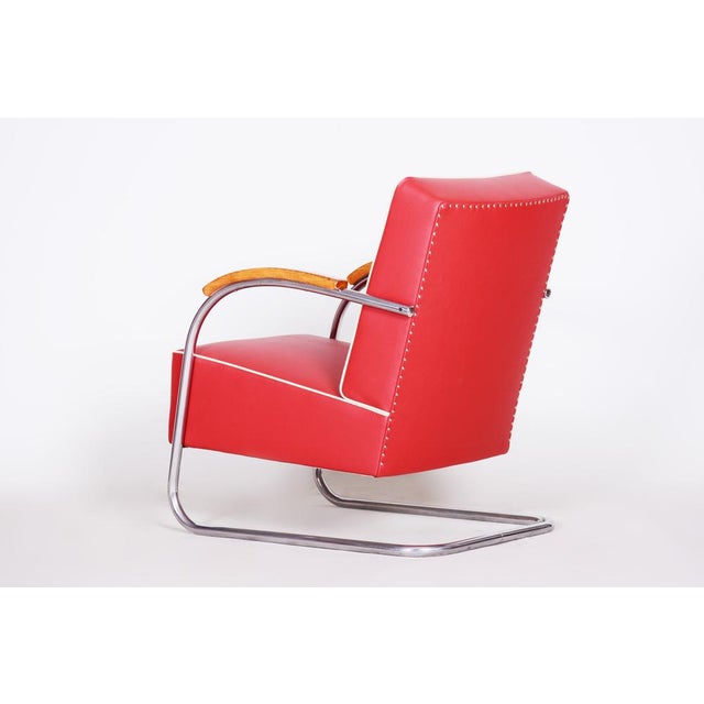 Red Bauhaus Armchair in Chrome and Leather attributed to Mücke-Melder, Czech, 1930s For Sale - Image 8 of 11