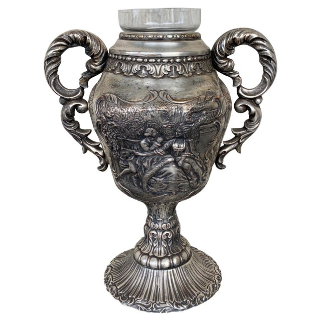 Metal Antique Edwardian Sterling Silver Presentation Cup with Interior Glass For Sale - Image 7 of 18