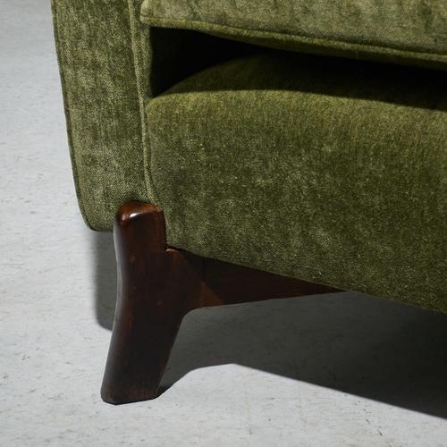 Wood Italian Lounge Chair in Forest Green Dedar Upholstery, Italy For Sale - Image 7 of 11