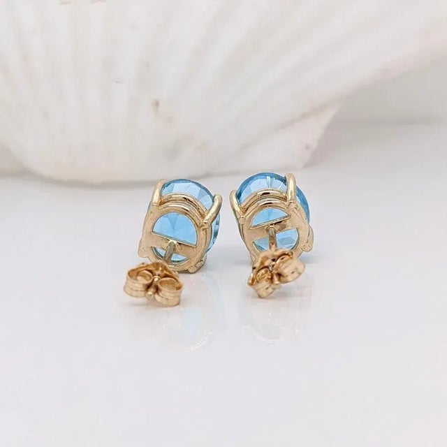 Swiss Topaz Stud Earrings in Solid 14k Gold - 2 Pieces For Sale In Columbus - Image 6 of 6