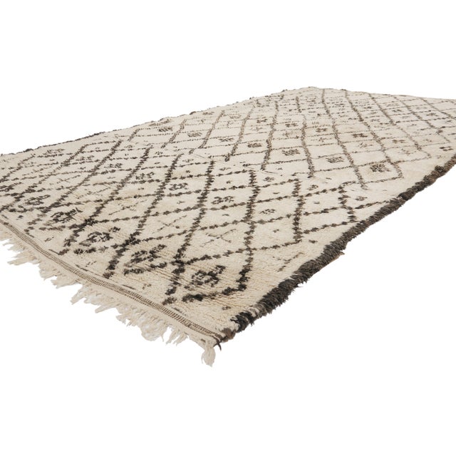 79731 Vintage Beni Ourain Moroccan Rug, 06'07 x 11'07. The Ancestral Diamond Sanctuary: A Vintage Beni Ourain Masterpiece...