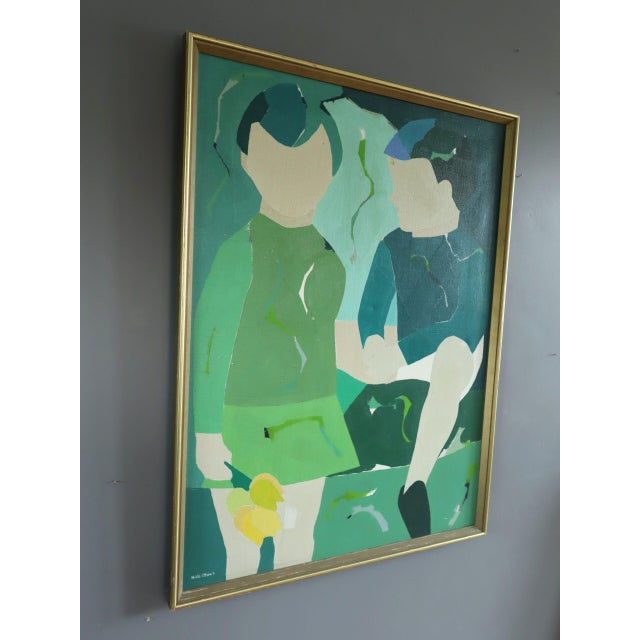 Mid-Century Modern Mid-Century Modern 'Between Us' Abstract Figurative Oil Painting by Swedish Painter Hans Osswald (1919-1983), Framed For Sale - Image 3 of 12