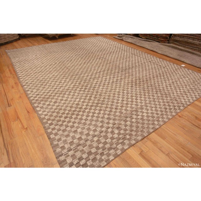A Decorative Neutral Earthy Tan and Cream Color Geometric Checkerboard Pattern Modern Large Size Area Rug, Country Of...