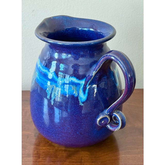 Late 20th Century Blue Studio Pottery Pitcher, Signed For Sale - Image 4 of 9