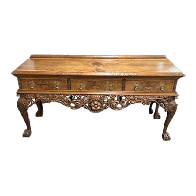 Late 19th Century Carved English Walnut Console Table For Sale