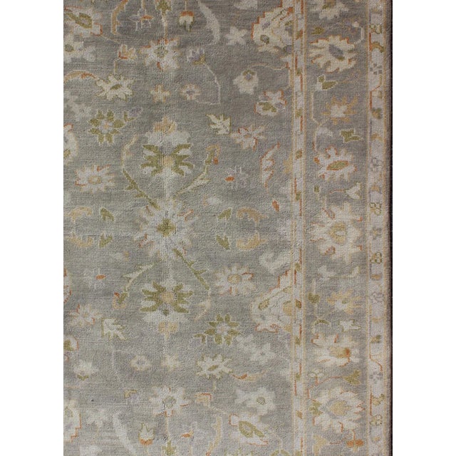 Tribal Oushak Rug With Floral Design in Gray Background, Chartreus Green, Cream, Red For Sale - Image 3 of 8