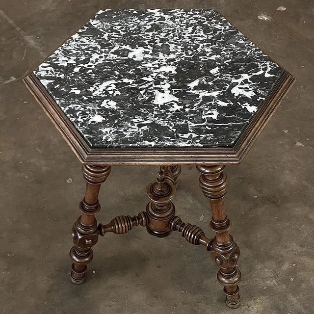 Mid 19th Century 19th Century French Henri II Walnut End Table With Hexagonal Marble Top For Sale - Image 5 of 13