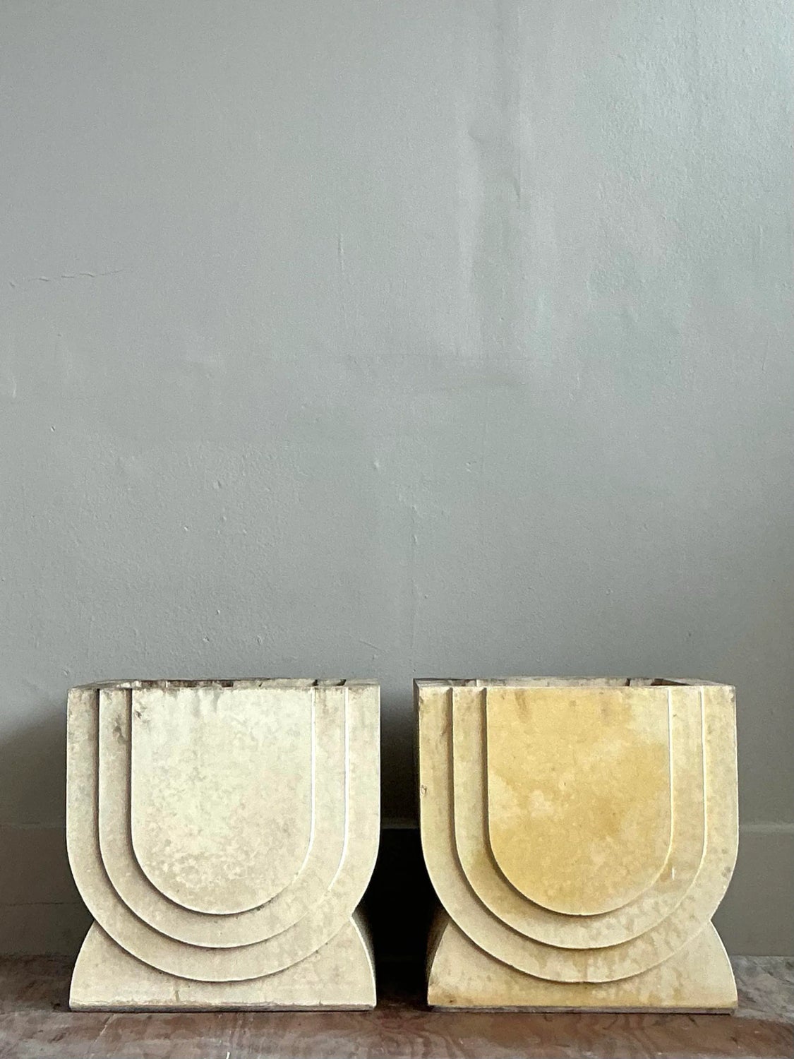 Vintage Boho Carved Stone Planters - A Pair — additional photo 1