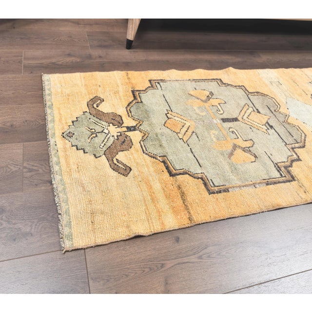 2'6x9'4 Vintage Orange Geometric Orange Hand-Knotted Runner For Sale - Image 6 of 9