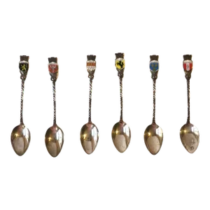 German Sterling Silver Espresso Coffee or Tea Demitasse Spoons w/Crests, Set 6