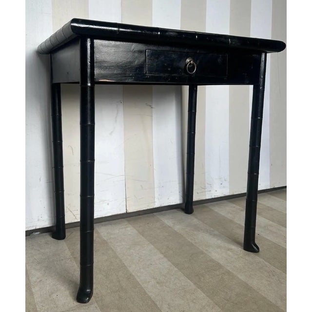 Ornamental & Decorative Materials 19th Century French Faux Bamboo Black Side Table With Drawer and Flared Feet. For Sale - Image 7 of 10