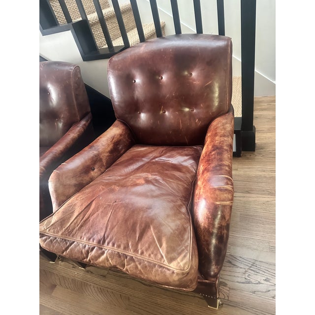 Victorian George Smith Large Short Scroll Arm Signature Chair in Cigar Leather For Sale - Image 3 of 11